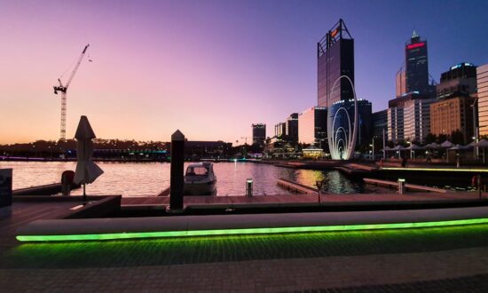 city skyline during night time